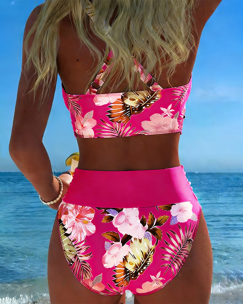 Lucía - Bikini Cruzado Floral con Braga Alta