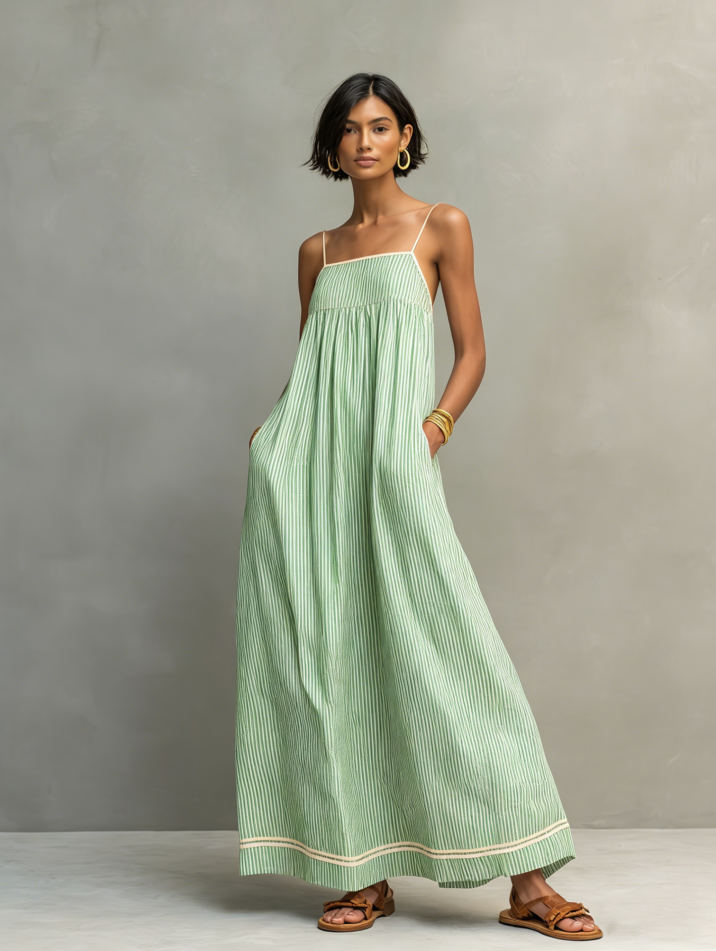 Alma - Vestido Azul con Tirantes Finos y Bolsillos