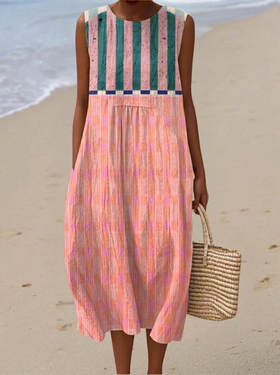 Lili - Vestido Midi a Rayas en Tonos Pastel