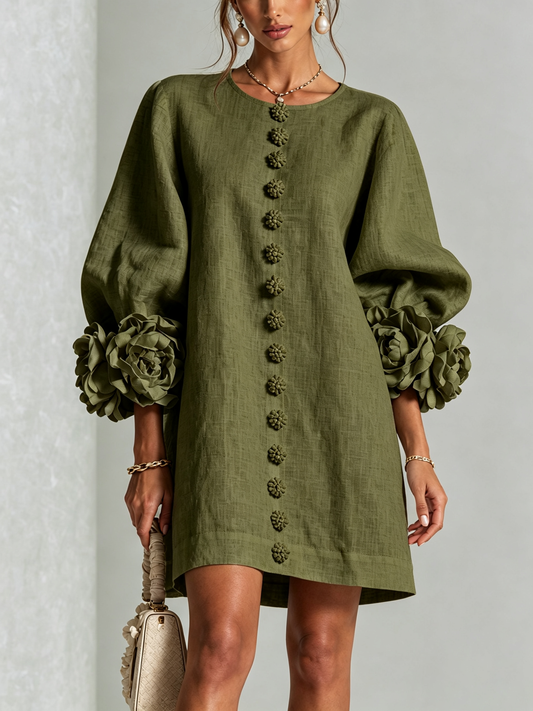 Amara - Vestido Elegante con Botones Florales