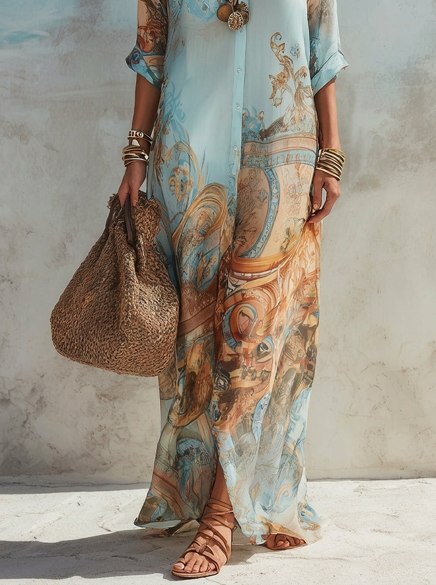 Luisa - Vestido Maxi Chemisier Mediterráneo
