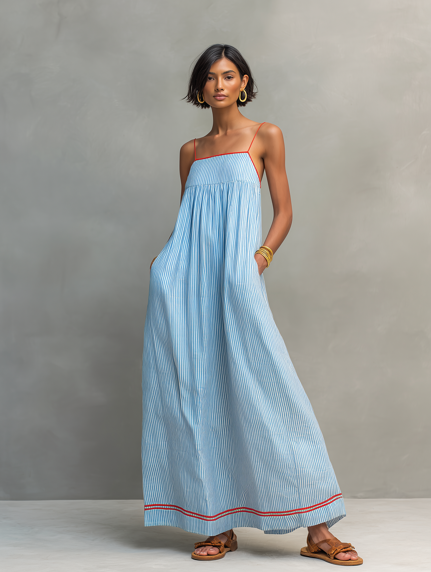 Alma - Vestido Azul con Tirantes Finos y Bolsillos