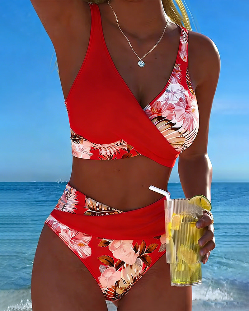 Lucía - Bikini Cruzado Floral con Braga Alta