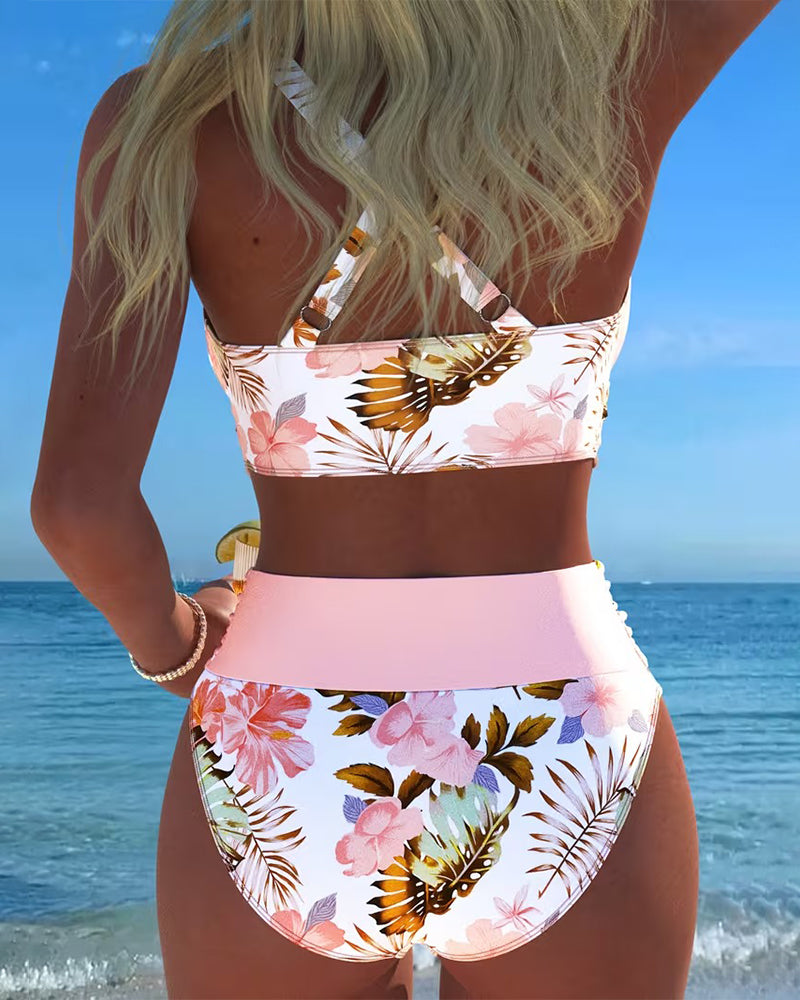 Lucía - Bikini Cruzado Floral con Braga Alta