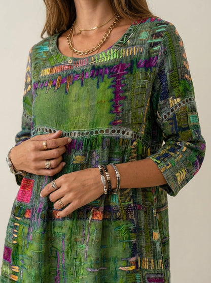 Manuela - Vestido Denim con Patchwork Étnico
