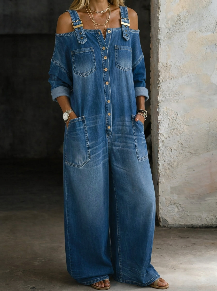 Sofía - Mono Denim con Hombros Descubiertos