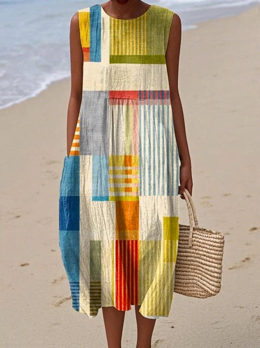 Eva - Vestido Midi con Estampado Geométrico