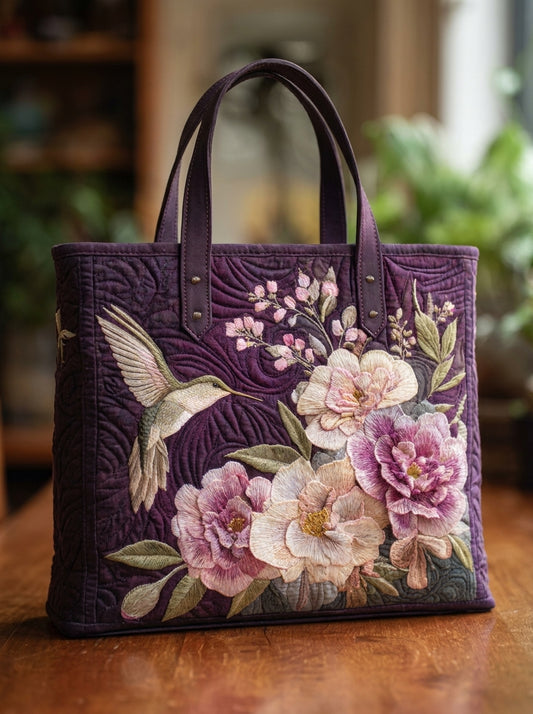 Bolso Artesanal Acolchado "Colibríes y Orquídeas"