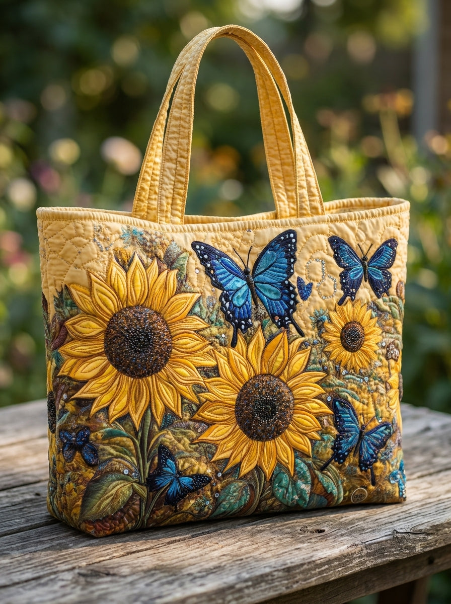 Bolso Artesanal Acolchado "Girasoles y Mariposas"