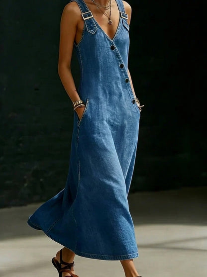 Alicia - Vestido Largo de Vaquero con Botones