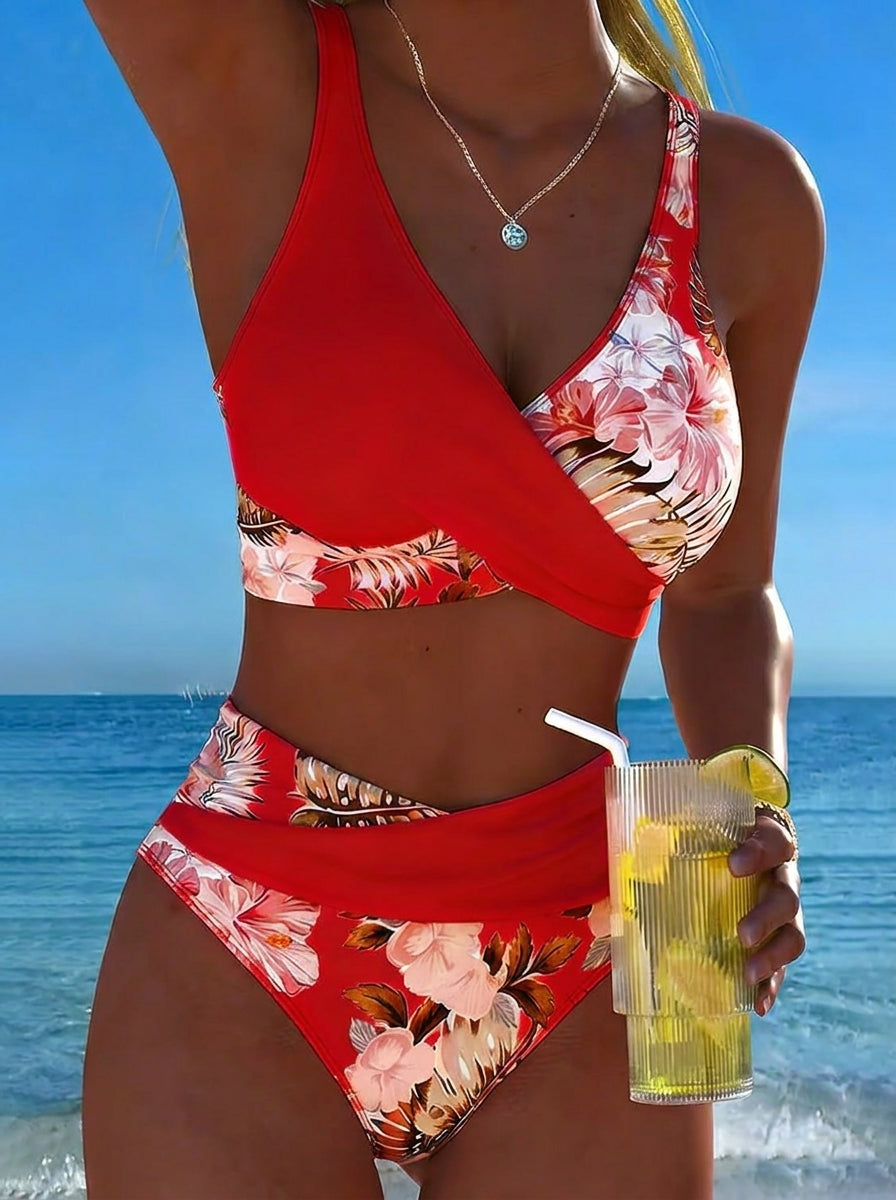 Lucía - Bikini Cruzado Floral con Braga Alta