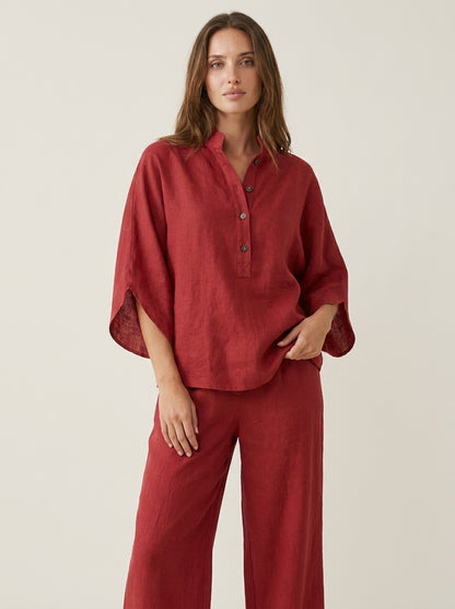 Maribel - Conjunto de Lino con Mangas Murciélago y Pantalón Ancho