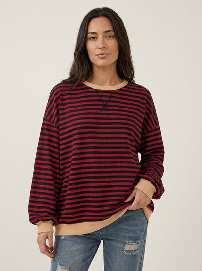 Isabella - Camiseta Manga Larga a Rayas con Cuello Redondo