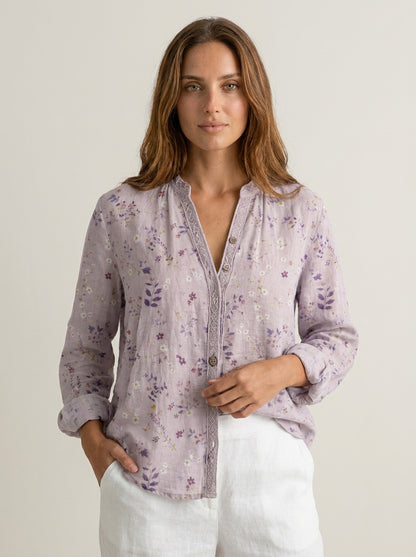 Brianna - Camisa Elegante Vintage con Estampado Floral