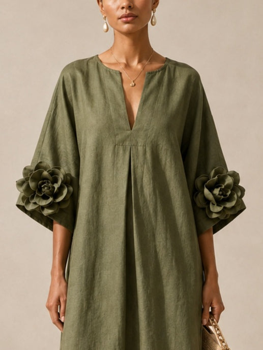 Tere - Vestido con Escote en V y Mangas con Estampado Floral Extravagante