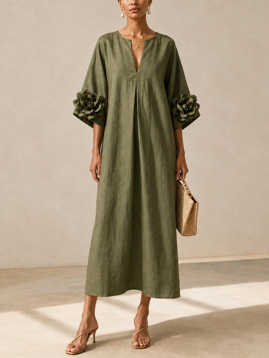 Tere - Vestido con Escote en V y Mangas con Estampado Floral Extravagante