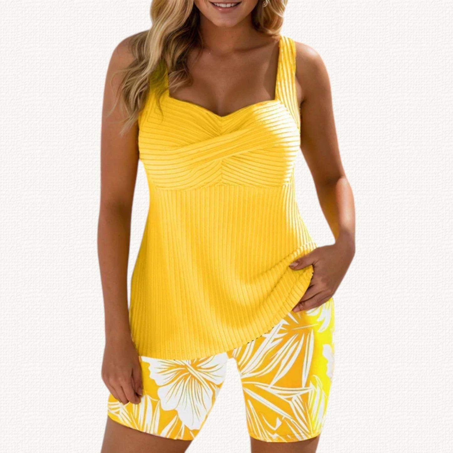 Alba - Bañador Acanalado con Short Floral Largo