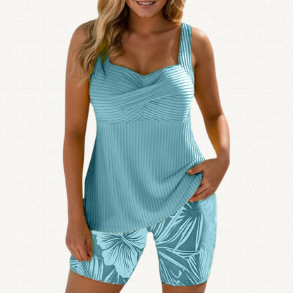 Alba - Bañador Acanalado con Short Floral Largo