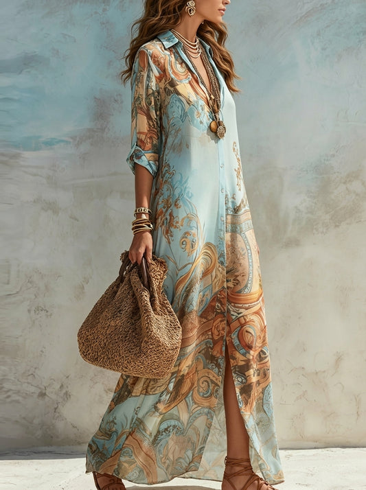 Luisa -  Vestido Maxi Chemisier Mediterráneo