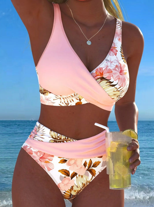 Lucía - Bikini Cruzado Floral con Braga Alta